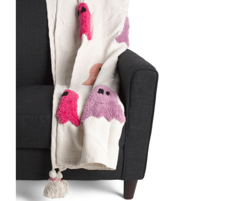 🎃 Halloween Boo Tufted Ghosts 50x70 Throw Blanket HANDCRAFTED IN INDIA