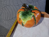 🎃 Halloween Ceramic Orange Pumpkin Candy Bowl Hand Painted Pacific Rim With Lid