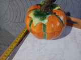 🎃 Halloween Ceramic Orange Pumpkin Candy Bowl Hand Painted Pacific Rim With Lid