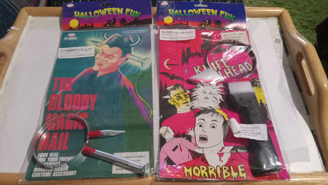👻 Halloween Fake Nail & Knife Through Head Costume Accessory BUNDLE