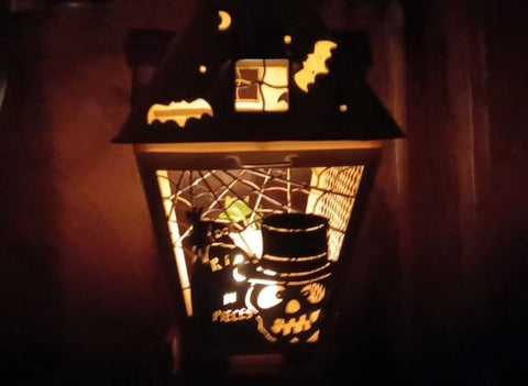 🎃 Halloween Painted Lantern Metal Tealight Candle Holder Spooky Hollow 2000
