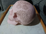 🎃 Halloween Pink Rose Skull 6 Inch Resin Decorative Prop a few cracks