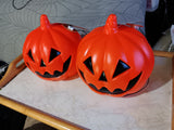 🎃 Halloween TWO LED Lit 8 Inch Plastic Jack-O-Lantern Indoor Pumpkin Lot