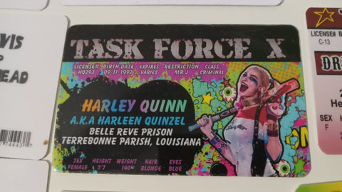 Harley Quinn Task Force X Novelty Joke I.D. Card Driver's License