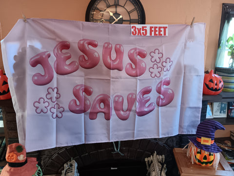 Jesus Saves Pink Christian Woman 3x5 Foot Flag