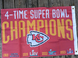 Kansas City Chief 2x3 Double Sided NFL Flag 4 Time Super Bowl Champions