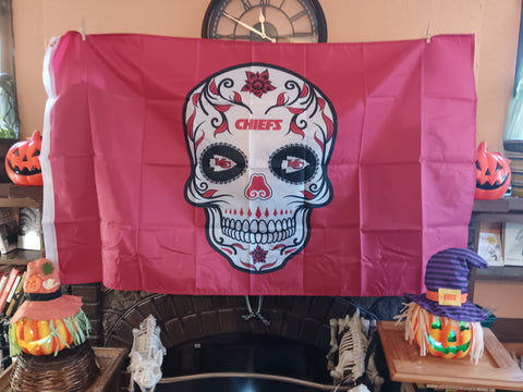Kansas City Chiefs NFL Sugar Skull 3X5 Feet Flag Día de los Muertos Bandera