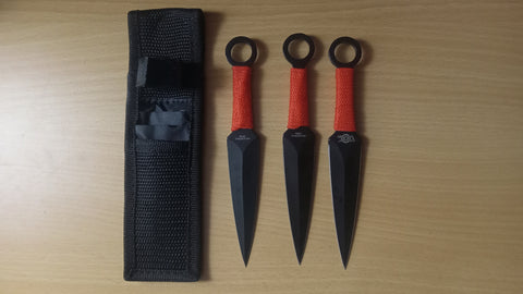Kunai Throwing Knife 3 Piece Red Cord Wrapped Set 6.5 Inch