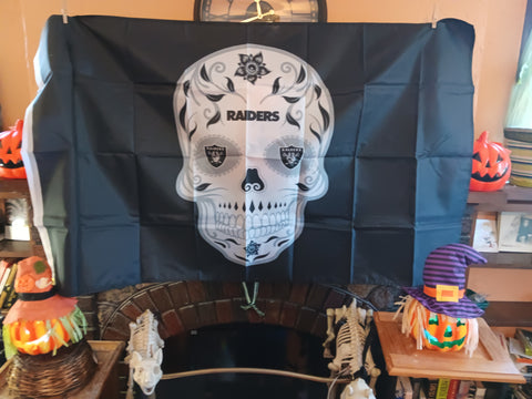 Los Vegas Raiders NFL Sugar Skull 3X5 Feet Flag Día de los Muertos Bandera