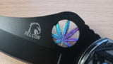 Marijuana Black 7.5 Inch Curved Blade Spring Assisted Folding Pocket Knife