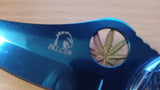 Marijuana Blue 7.5 Inch Curved Blade Spring Assisted Folding Pocket Knife