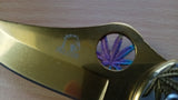 Marijuana Gold 7.5 Inch Curved Blade Spring Assisted Folding Pocket Knife