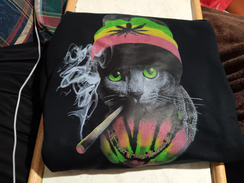 Marijuana Hoodie XL Rasta Cat Smoking Blunt Gildan NEW Stoner Gift