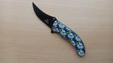 Marijuana Skull Pot Leaves Dark Blue Spring Assisted Folding Pocket Knife