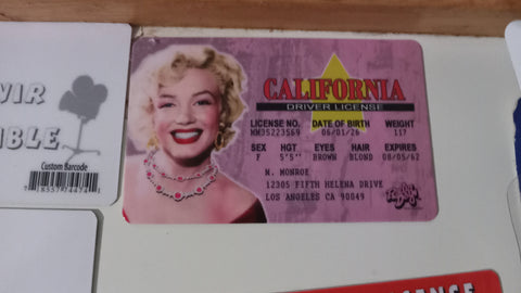 Marilyn Monroe California Novelty Joke I.D. Card Driver's License