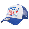 Men's Buffalo Bills New Era White Royal Stacked A-Frame Trucker 9FORTY Adjustable Hat