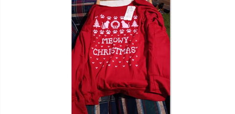 Meowy Christmas Women's Red Ugly Christmas Sweater Style Shirt