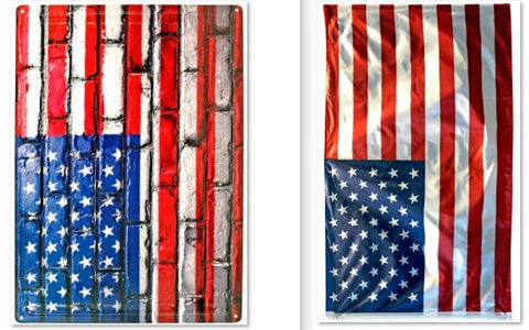 'Merica BUNDLE 3x5 American Flag + 16x12 Flag Tin Sign Bricks