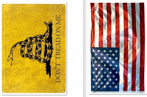 'Merica BUNDLE 3x5 American Flag + 16x12 Don't Tread On Me Tin Sign