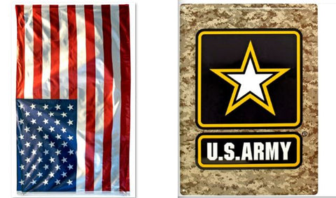 'Merica BUNDLE 3x5 American Flag + 16x12 US Army Camo Tin Sign