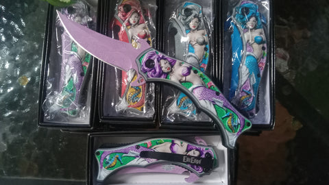 Mermaid ElitEdge Light Purple Blade Spring Assisted Folding Pocket Knife