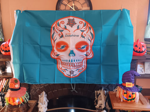Miami Dolphins NFL Sugar Skull 3X5 Feet Flag Día de los Muertos Bandera