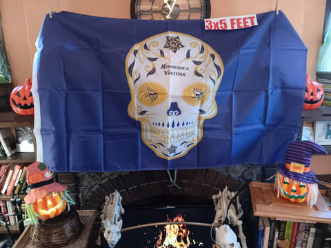 Minnesota Vikings NFL Sugar Skull 3X5 Feet Flag Día de los Muertos Bandera
