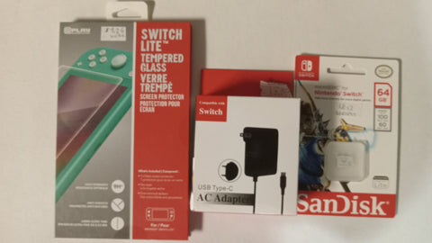 Nintendo Switch Lite NEW BUNDLE AC Adapter + Memory Card + Screen Protector