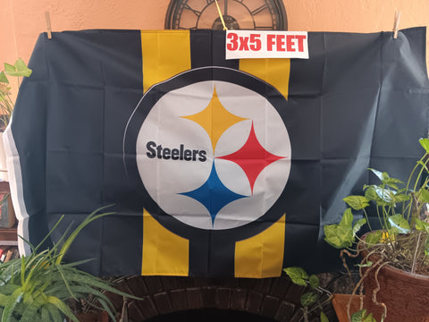Pittsburgh Steelers Center Logo Stripes NFL 3X5 Feet Flag Banner