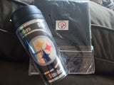 Pittsburgh Steelers Flag + 16oz. Metallic Wrap Tumbler Cup NFL Bundle NEW