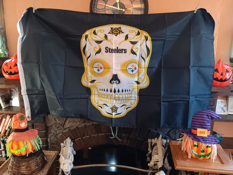 Pittsburgh Steelers NFL Sugar Skull 3X5 Feet Flag Día de los Muertos Bandera
