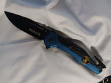 Police Shield Black & Blue Sharp Glass Breaker Spring Assisted Folding Pocket Knife