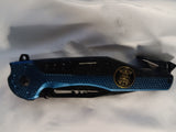 Police Shield Black & Blue Sharp Glass Breaker Spring Assisted Folding Pocket Knife