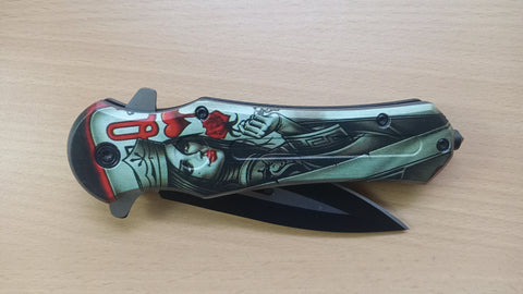Queen of Hearts Spear Point 8 Inch Spring Assisted Folding Pocket Knife