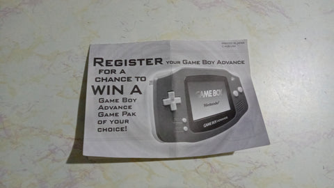 REGISTRATION CARD ONLY Gameboy Advance Console NO SYSTEM