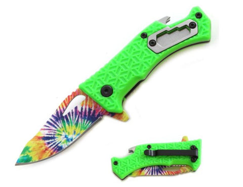 Rainbow Color Blade Orange Green Small Spring Assisted Folding Pocket Knife Bottle Opener