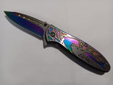 Rainbow Deer Embossed Spring Assisted Folding Pocket Knife
