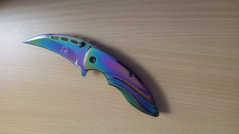 Rainbow Karambit Talon 6 Inch Spring Assisted Folding Pocket Knife