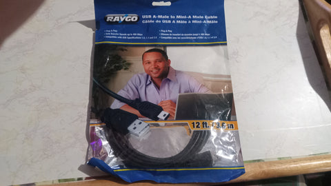 Raygo USB A Male to Mini A Cable - 12ft, USB 2.0, 480Mbps, Black
