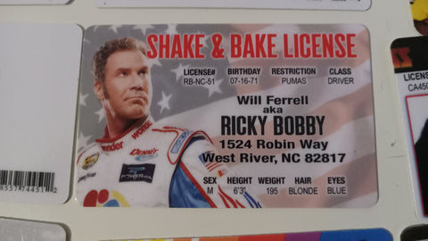 Ricky Bobby Shake & Bake Fake Novelty Joke I.D. Card Driver's License NASCAR