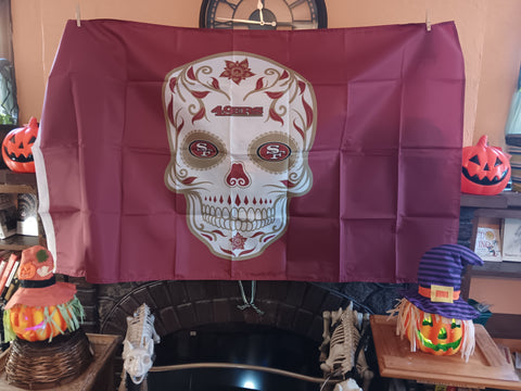 San Francisco 49ers NFL Sugar Skull 3X5 Feet Flag Día de los Muertos Bandera