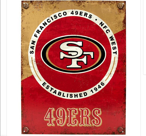 San Francisco 49ers NFL 16x12.5 Tin Sign Distressed Metal Wall Pole Decor