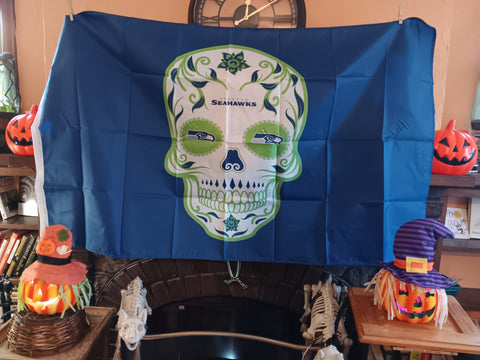 Seattle Seahawks NFL Sugar Skull 3X5 Feet Flag Día de los Muertos Bandera