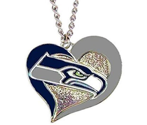Seattle Seahawks Swirl Heart NFL Silver Team Pendant Necklace