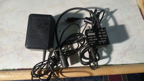 Sega Genesis BUNDLE OEM RF + AC Adapter Cord Model 2 Cables
