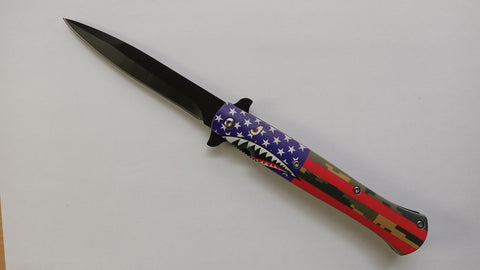 Shark Teeth USA Flag 9 Inch Spring Assisted Folding Pocket Knife
