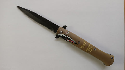 Shark Teeth World War II Plane 9 Inch Spring Assisted Folding Pocket Knife
