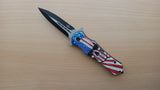 Skull American Flag Blue Eyes Spring Assisted Folding Pocket Knife Glass Breaker
