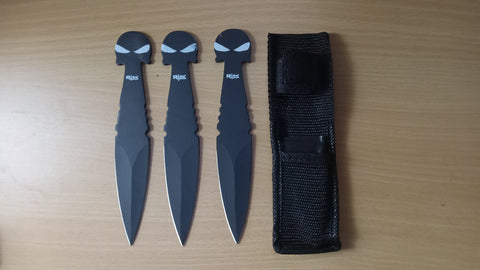 Skull Black Throwing Knife Set of 3 With Sheath 6.5 Inch