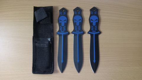 Skull Blue Punisher Set of 3 With Sheath 6.5 Inch